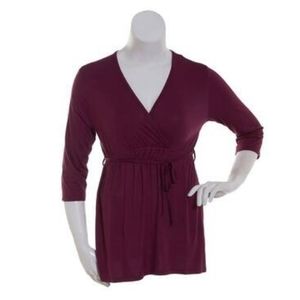 Times Two Maternity/Nursing Wrap Top Maroon {L}